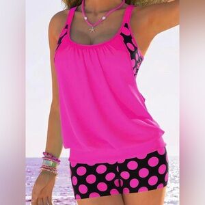 SHEIN Pink and Black Polka Dot Swim Set